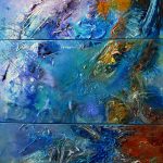 The Depths - Acrylic Pour Abstract By Red, Triptych 3) 24"x12", Gallery Wrap Canvas