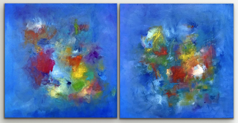 Too Happy To Be Blue - Diptych by Red