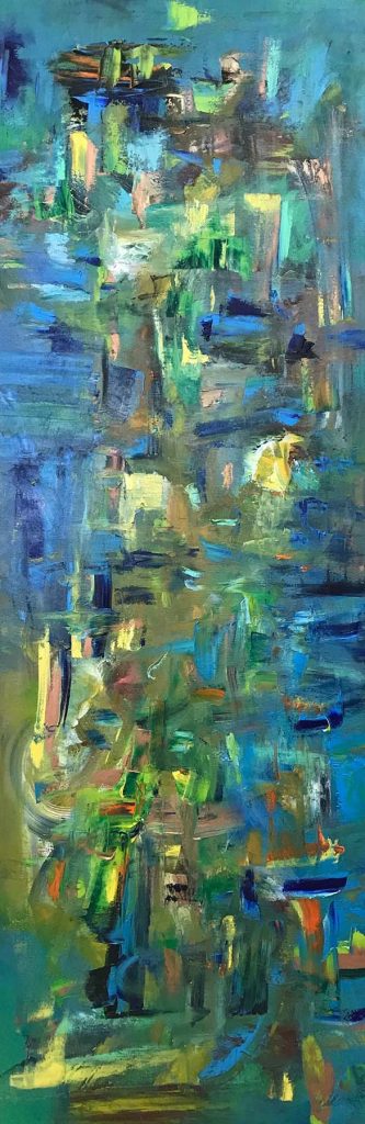 Intrigue Oil Abstract by Red, 60" x 20" Gallery Wrap Canvas