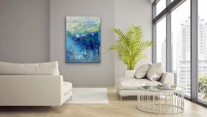Timeless Oil abstract by Red 40" x 30" on Gallery Wrap Canvas With White Couches