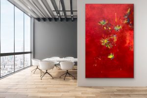 Dance of the Fireflies Abstract by Red 60" x 40" Room Setting