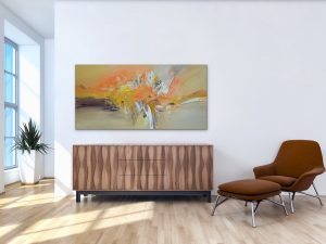 Uplifting Oil Abstract by Red, Room View, 24"x48", Gallery Wrap Canvas