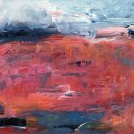 Evening Hues - an Abstract Oil Sunset by Red, 20" x 40"