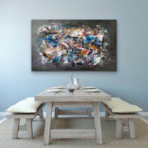 Creative Chaos by Red, Mixed Media 36"x60", Gallery Wrap Canvas, Room View