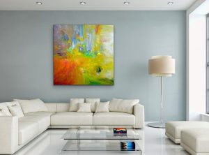 Fading Light Oil Abstract by Red, 60"x60" gallery Wrap Canvas, Room View