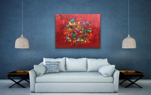 Mischievous Acrylic Abstract by Red, Room View, 30"x40", gallery wrap canvas