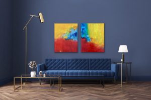 Lover of the Light - Diptych Oil Abstract by Red, Room View, 2) 30x24, Gallery Wrap Canvas