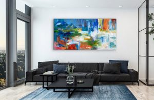 Playful by Red, 72" x 36", Oil Abstract, Room Setting 2
