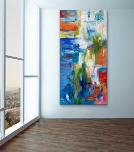 Playful by Red, 72" x 36", Oil Abstract, Room Setting