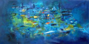 Blue Bayou, Acrylic Abstract by Red, 36" x 72" Gallery Wrap Canvas
