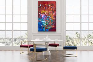 Red Hot & The Blues Music Art, 60 x 36 Mixed Media Abstract Room Setting