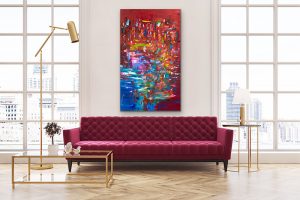Red Hot & The Blues Music Art, 60 x 36 Mixed Media Abstract Room Setting 3
