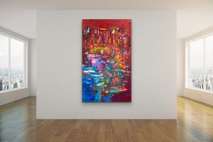 Red Hot & The Blues Music Art, 60 x 36 Mixed Media Abstract Room Setting 1