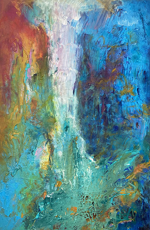 Hidden Waterfall acrylic abstract by Red, 36x24, gallery wrap canvas
