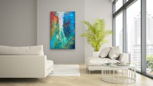 Hidden Waterfall acrylic abstract by Red, Room Setting
