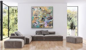 Large Acrylic Abstract by Red Room Setting