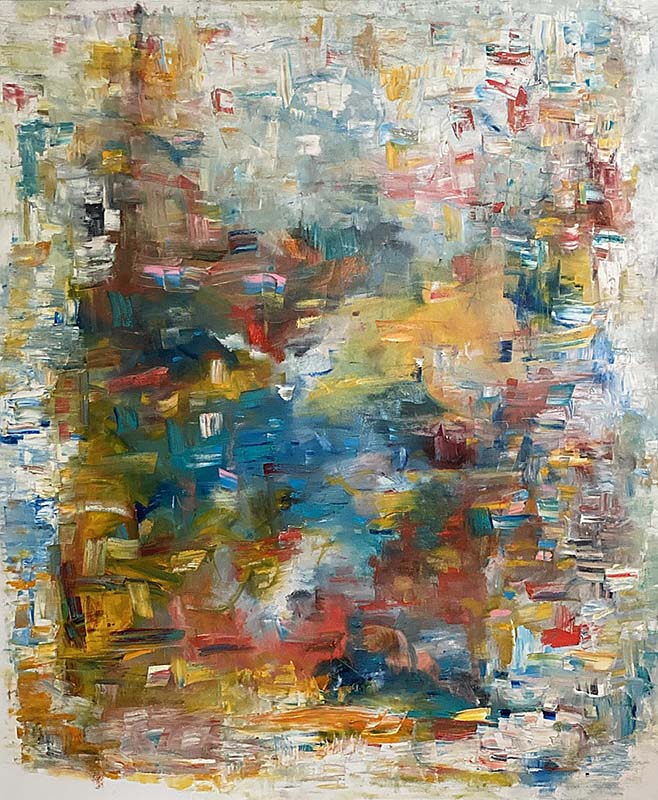 Rhythms of Color by Red, Large Oil Abstract