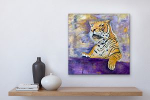 Geaux Tigers hung over Shelf, Acrylic Abstract by Red, 24" x 24"