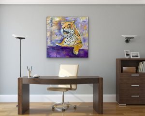Geaux Tigers In Office Setting, Acrylic Abstract by Red, 24" x 24"