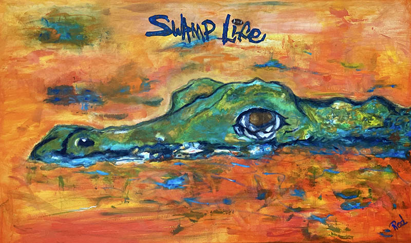 Swamp Life Gator Mascot Acrylic Painting by Red for Florida University Gator Fans on gallery wrap canvas