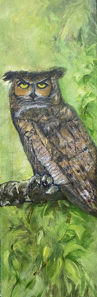 A Little Attitude Acrylic Owl Painting by Red, 30" x 10", Gallery Wrap Canvas