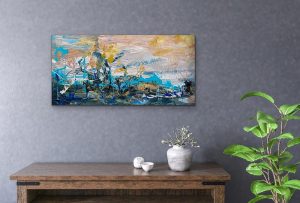 After the Wildfire Acrylic Abstract over Credenza, Abstract by Red, 20" x 40" Gallery Wrap Canvas