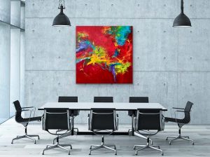 Red's Adventure Mixed Media Abstract by Red In Boardroom, 48x48, Gallery Wrap Canvas