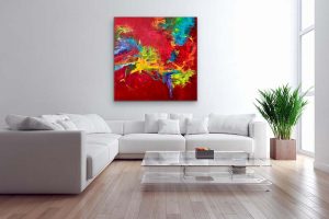 Red's Adventure Mixed Media Abstract by Red Over White Couch, 48x48, Gallery Wrap Canvas
