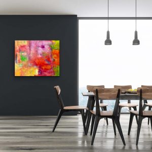 Eye on Art Abstract by Red Hung in Dining Room, 40" x 50" 