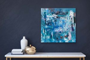 Magical Palette Knife Acrylic Abstract by Red on gallery wrap canvas 24" x 24" Hung over Crredena