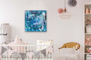 Magical Palette Knife Acrylic Abstract by Red on gallery wrap canvas 24" x 24" hung in baby's room