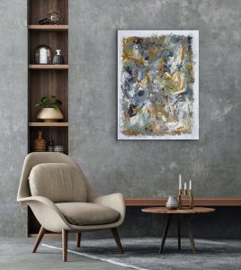 The Road Less Traveled Oil Abstract by Red With Beige Chair 48x36 Gallery Wrap Canvas