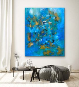 What Are You Listening To Mixed media Abstract by Red, 60x40, Gallery Wrap Canvas Hung In Casual Setting