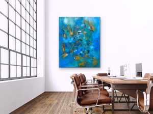 What Are You Listening To Mixed media Abstract by Red, 60x40, Gallery Wrap Canvas Hung In Conference Room