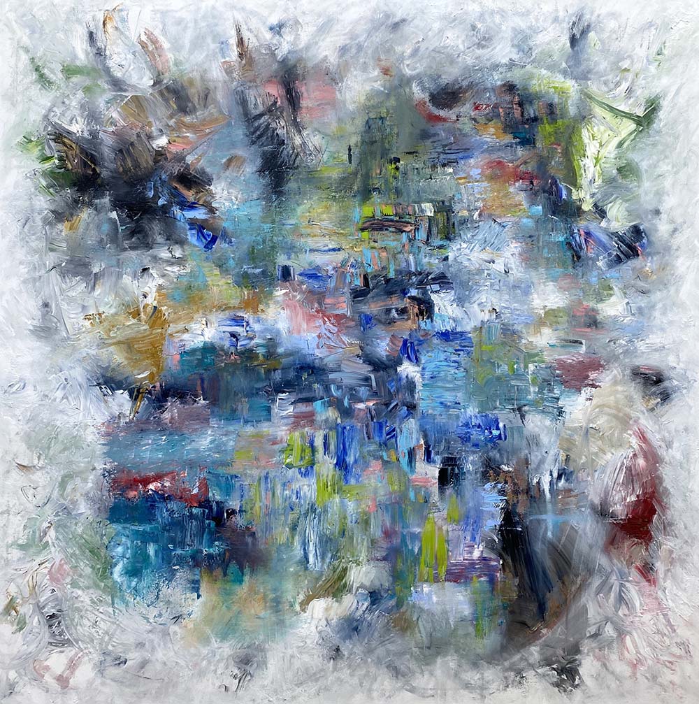 Windows Are Rolled Down Oil Abstract by Red, 60"x60", Gallery wrap canvas
