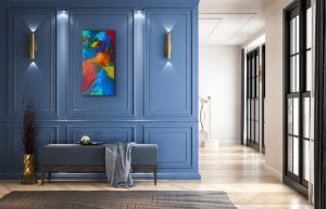Fearless Spirit Acrylic Abstract by Red Hung on Blue Wall