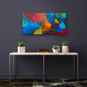 Fearless Spirit Acrylic Abstract by Red Hung in Dark Gray Wall