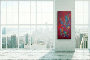 Acrylic Abstract by Red, 72 x 36, gallery wrap canvas on White Column