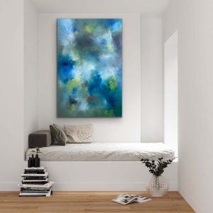Whispering Strokes Oil Abstract by Red, 60" x 40". Gallery Wrap Canvas Hung over Day bed 