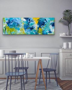Caresses of Sunshine Oil Abstract by Red, 20" x 60" Gallery Wrap Canvas Hung in Breakfast Room
