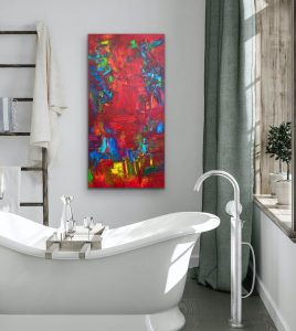 Sparkling Treasures Acrylic Abstract by Red in Bathroom Setting