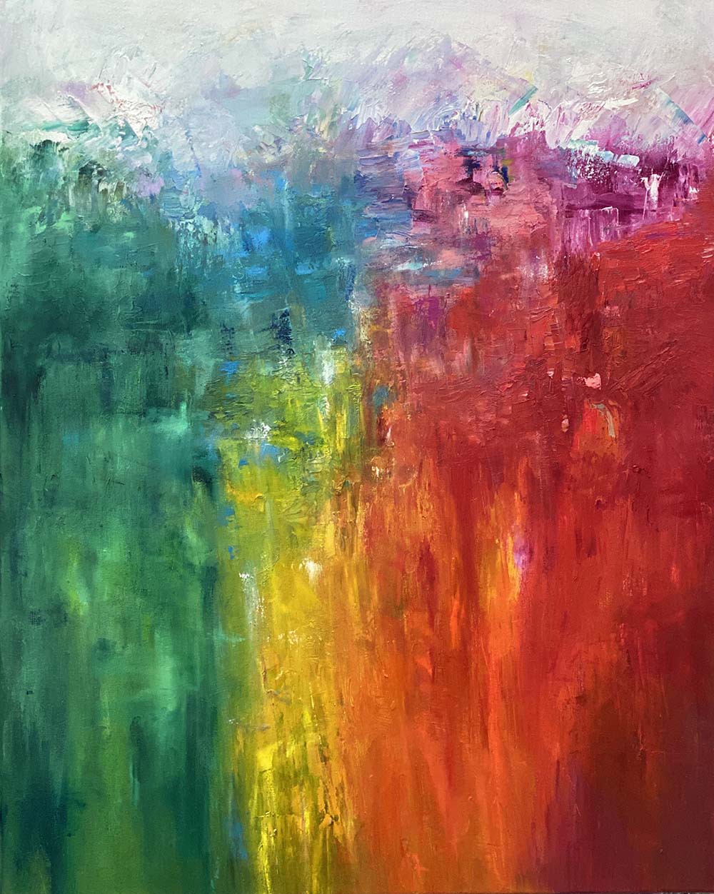 Rainbow of Emotions Oil Abstract by Red, 30x24, Gallery Wrap Canvas