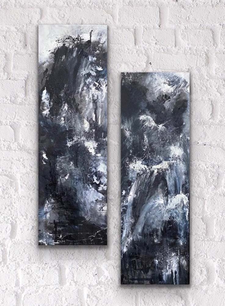 Hello Darkness - Diptych by Red, Acrylic abstracts, 2) 30x10 on gallery wrap canvas