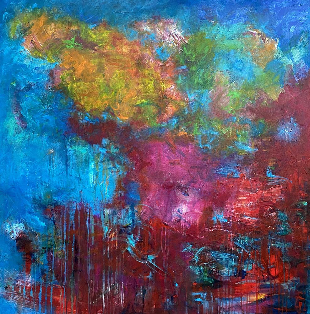 Spirited Fusions Abstract by Red, 40x40, Acrylic, Gallery Wrap Canvas