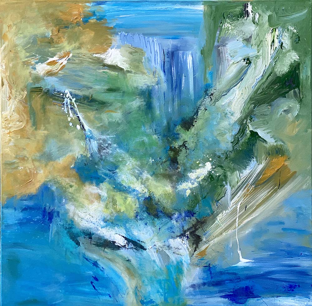 Dreaming by the Waterfalls Acrylic Abstract by Red 36 x 36 Gallery Wrap Canvas