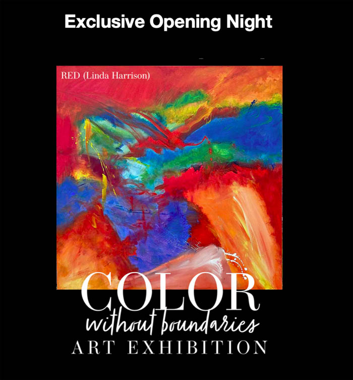 Color Without Boundaries Art Exhibit where Red's Bold & Beautiful Abstract is on the poster