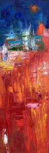 Fiery Trio -1 Acrylic by Red 36" x 12" On Gallery Wrap Canvas