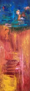 Fiery Trio -2 Acrylic by Red 36" x 12" On Gallery Wrap Canvas