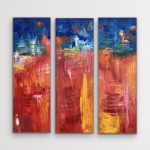 Fiery Trio Acrylic Triptych by Red 3) 36" x 12" On Gallery Wrap Canvas