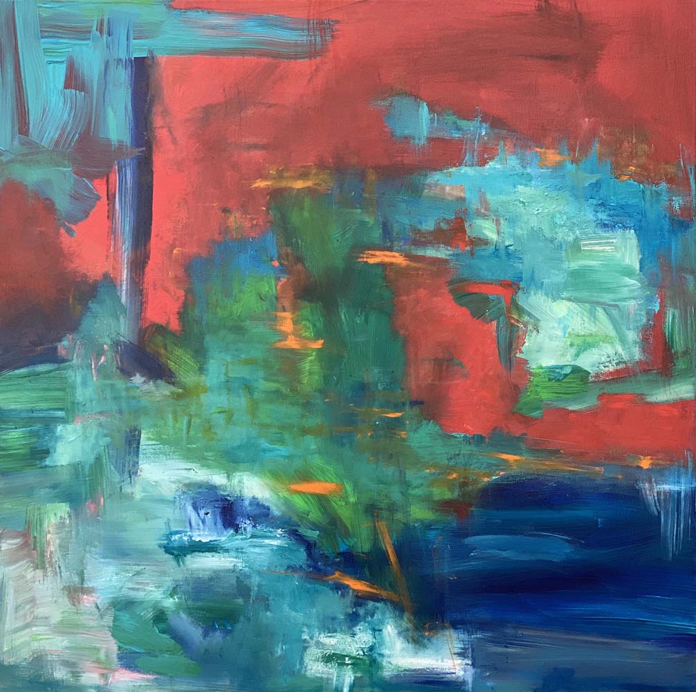 Live With Red Acrylic Abstract 36x36 on gallery wrap canvas